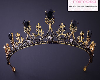 Black & Brass Bridal tiara, Baroque Wedding crown, Bridal crown, Great gatsby, Black tiara, Crowns and tiaras, Vintage Headpieces, C133