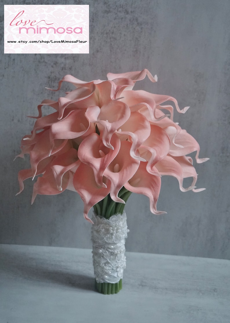 Blush Pink Calla Lily bouquet, Bridal Bouquet, Silk Flower bouquet, Wedding Flowers, Bridesmaid Gifts, Toss Bouquet, Flower Girl Bouquet image 1