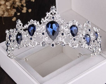 Navy & Silver Bridal tiara, Wedding crown, Bridal crown, Silver tiara, Navy Crystal tiara, Crowns and tiaras, Vintage Headpieces, C135