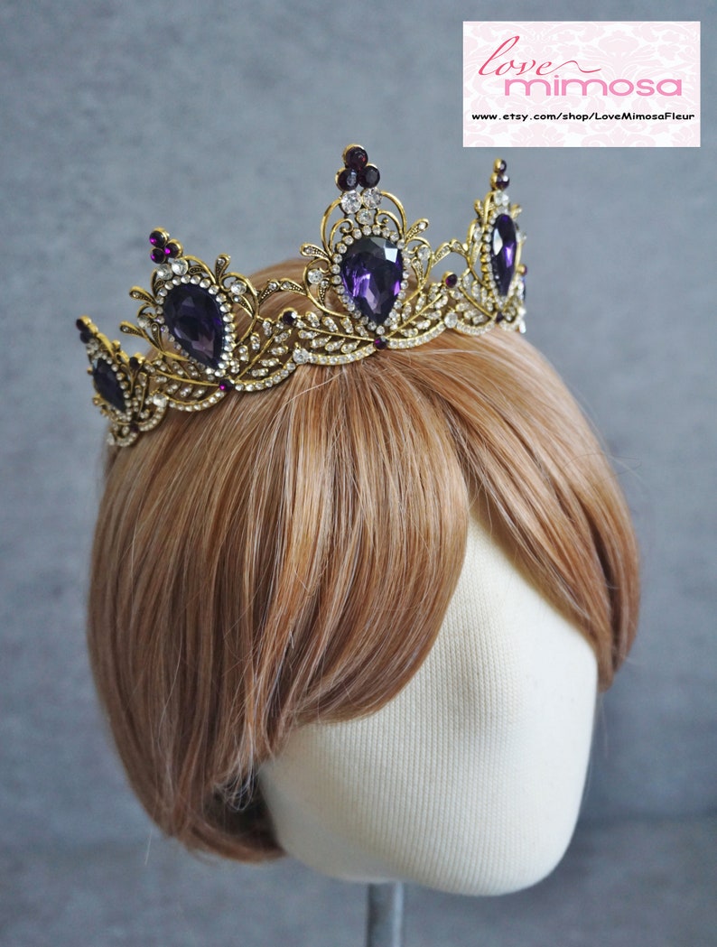 Purple & Bronze Bridal tiara, Wedding crown, Bridal crown, Gold tiara, Purple Bronze tiara, Crowns and tiaras, Vintage Headpieces, C139 zdjęcie 6