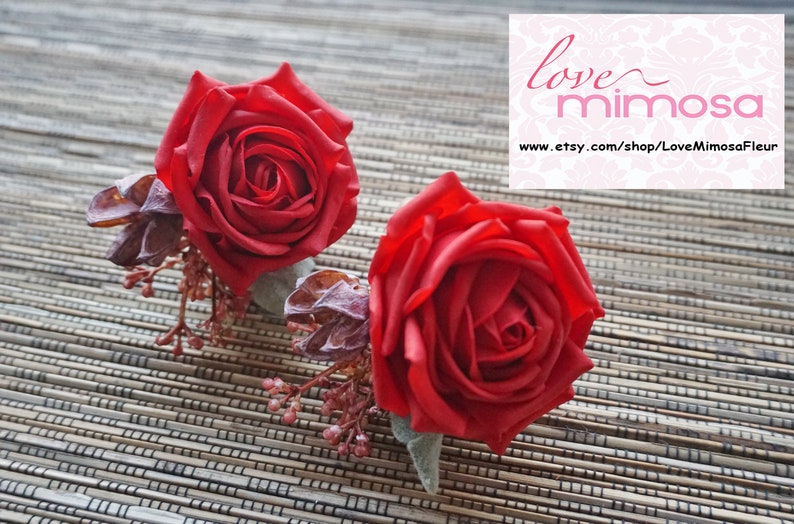 Men/'s Boutonniere Red Rose Rustic Boutonniere