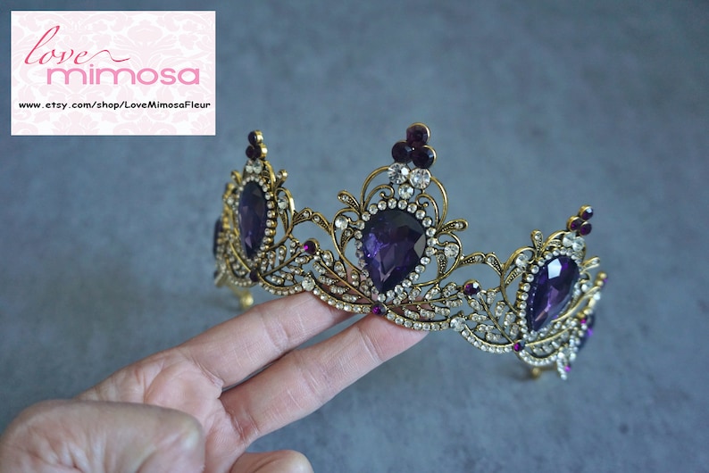 Purple & Bronze Bridal tiara, Wedding crown, Bridal crown, Gold tiara, Purple Bronze tiara, Crowns and tiaras, Vintage Headpieces, C139 zdjęcie 7