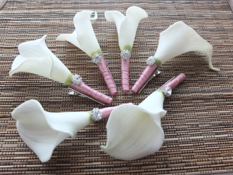 Boutonniere, White Calla Lily and Vintage Pink Ribbon Boutonniere, White Calla Lily Corsage 