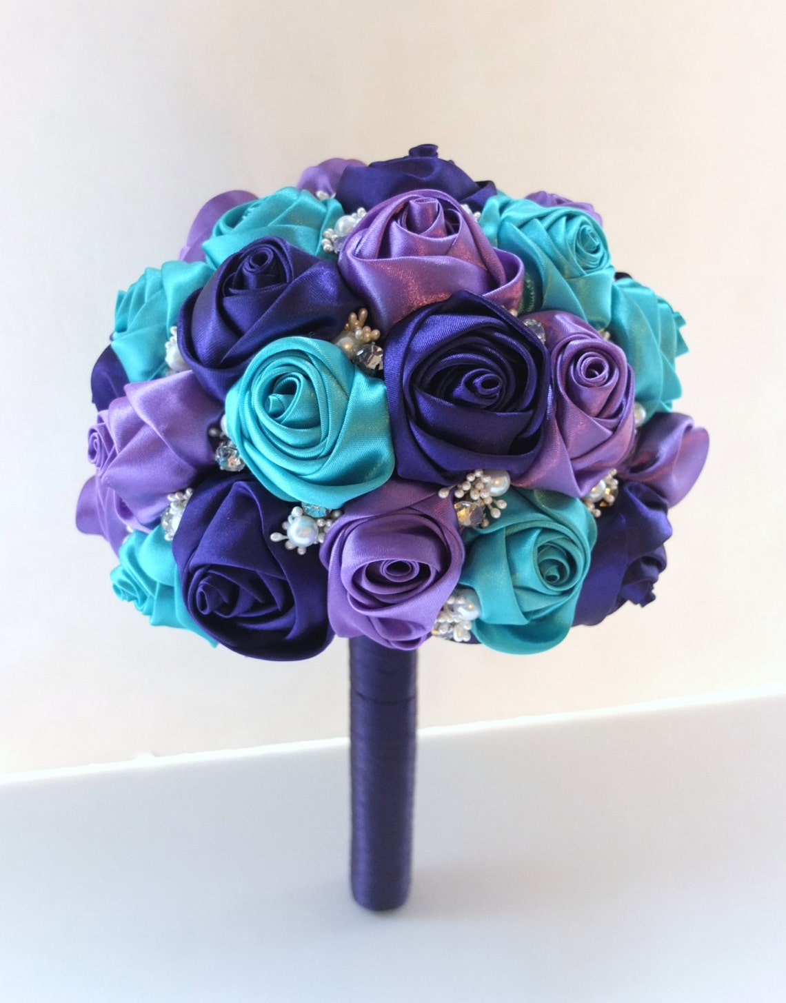 Fabric Bouquet Satin Rose Bouquet Peacock Bouquet Satin image 1