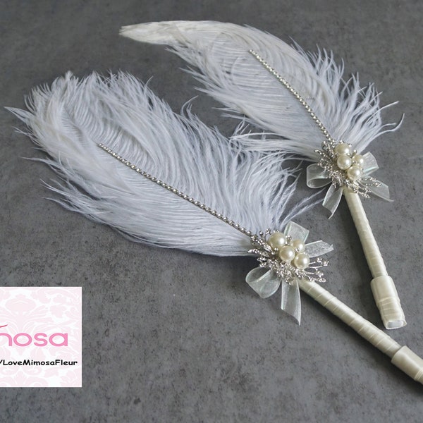 Grand stylo plume d’autruche avec broche en perle / stylo en plumes ivoire / stylo de signature de mariage / stylo livre d’or / accessoires de réception de mariage