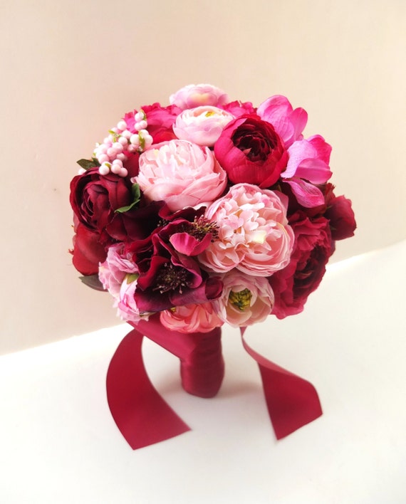 Pivoine rouge et Bouquet de renoncules Bouquet de mariée - Etsy France