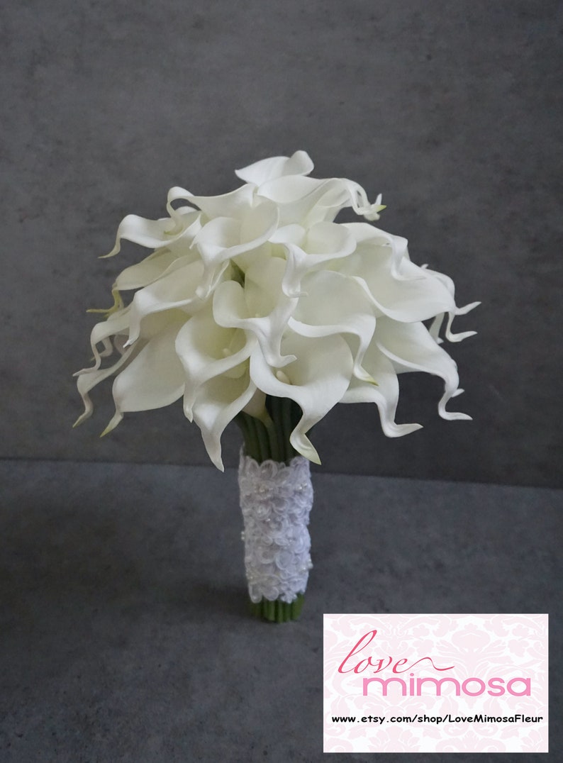 Ivory Calla Lily bouquet, Bridal Bouquet, Silk Flower bouquet, Wedding Flowers, Engagement Gifts, Boho Wedding, Bridesmaid Gifts image 4