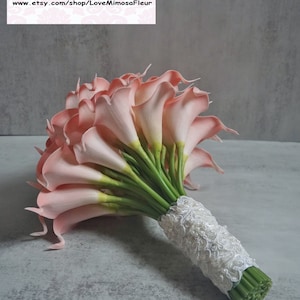 Blush Pink Calla Lily bouquet, Bridal Bouquet, Silk Flower bouquet, Wedding Flowers, Bridesmaid Gifts, Toss Bouquet, Flower Girl Bouquet image 5