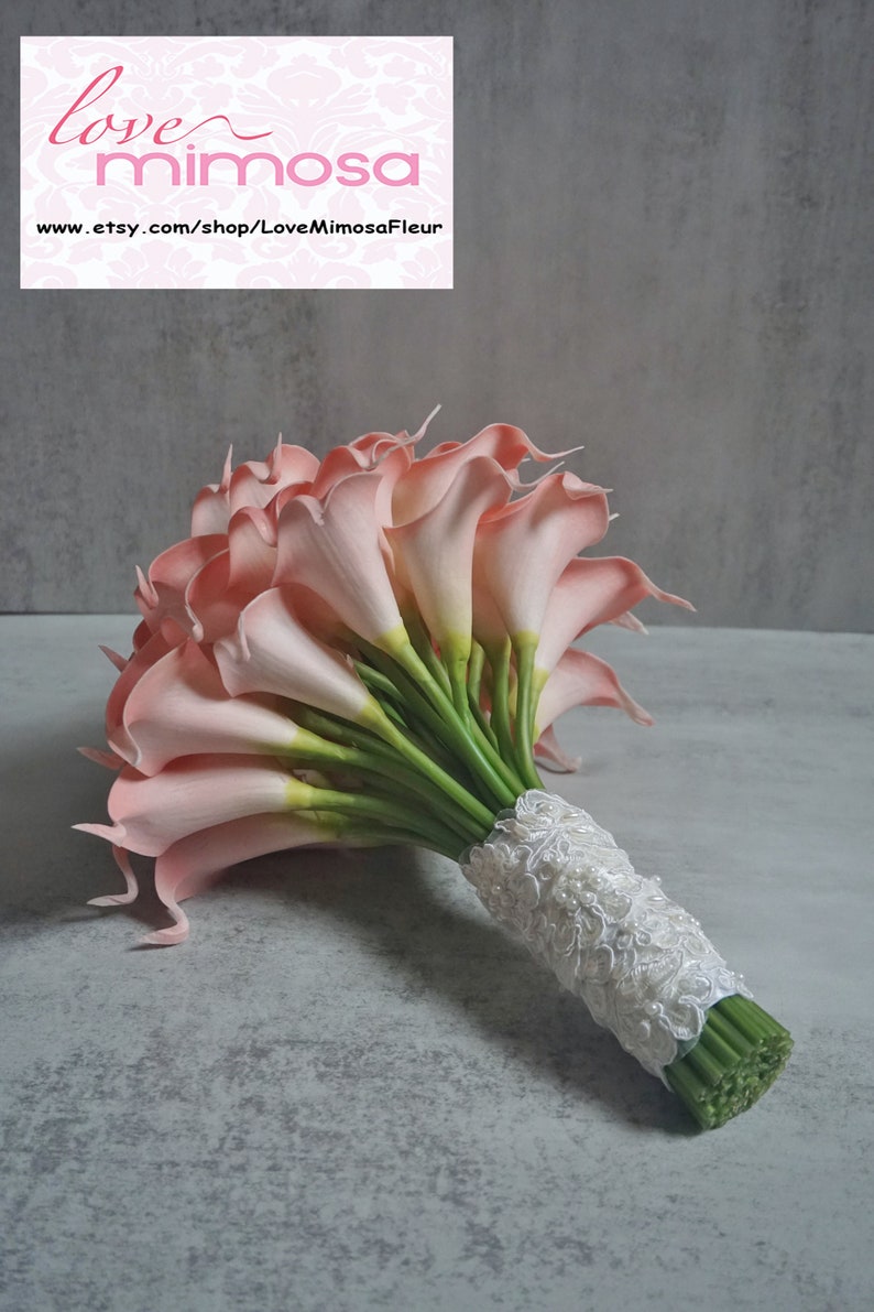 Blush Pink Calla Lily bouquet, Bridal Bouquet, Silk Flower bouquet, Wedding Flowers, Bridesmaid Gifts, Toss Bouquet, Flower Girl Bouquet image 5