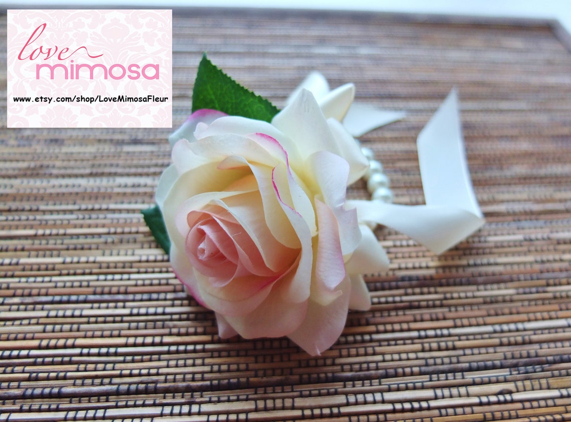 Wrist Corsage Blush Pink Rose With Ivory Ribbon Pearl | Etsy