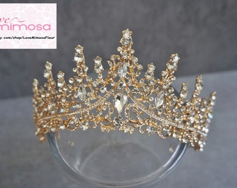 Gold Bridal tiara, Gold Wedding crown, Bridal crown, Gold crown, Gold tiara, Crystal tiara, Crowns and tiaras, Vintage Headpieces, C102