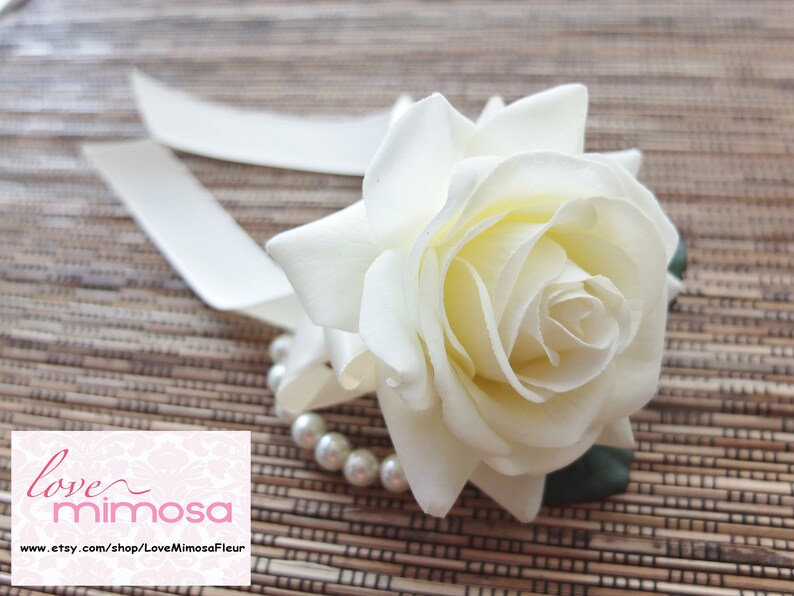 Wrist Corsage Ivory Rose Corsage Pearl Bracelet Bridesmaid Etsy