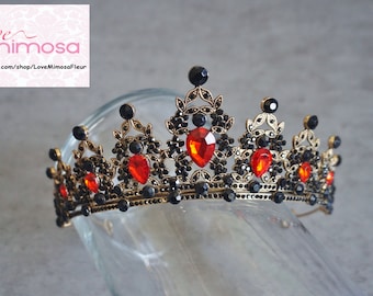 Black & Gold Bridal tiara, Baroque Wedding crown, Bridal crown, Gold tiara, Red Crystal tiara, Crowns and tiaras, Vintage Headpieces, C131