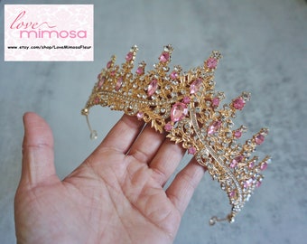 Gold Bridal tiara, Gold Wedding crown, Bridal crown, Gold crown, Gold tiara, Crystal tiara, Crowns and tiaras, Vintage Headpieces, C102P