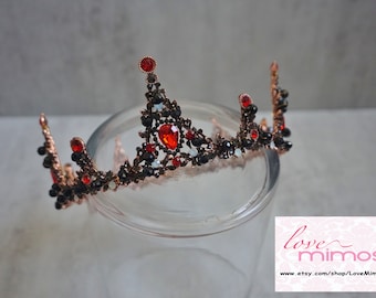 Black & Red tiara, Black crown, Red Tiara, Wedding crown, Bridal Tiara, Rhinestone Headpiece, Crown vintage, Crowns and tiaras, C106