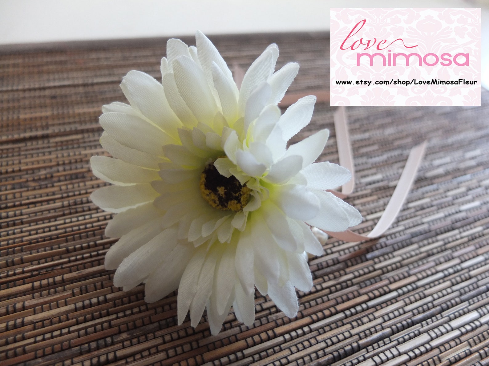 Wrist Corsage Ivory Gerbera Daisy Corsage Champagne Ribbon Etsy