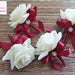 Men's Boutonniere, Ivory Rose with Burgundy ribbon, silk flower corsage, wedding flowers, lapel,  boho wedding, bachelor party, accessories 