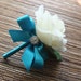 Men's Boutonniere, Ivory Rose with Teal Ribbon, Groomsman Gifts, Wedding Accessories, Boho Wedding, Silk Flower Corsage, Engagement Gift 