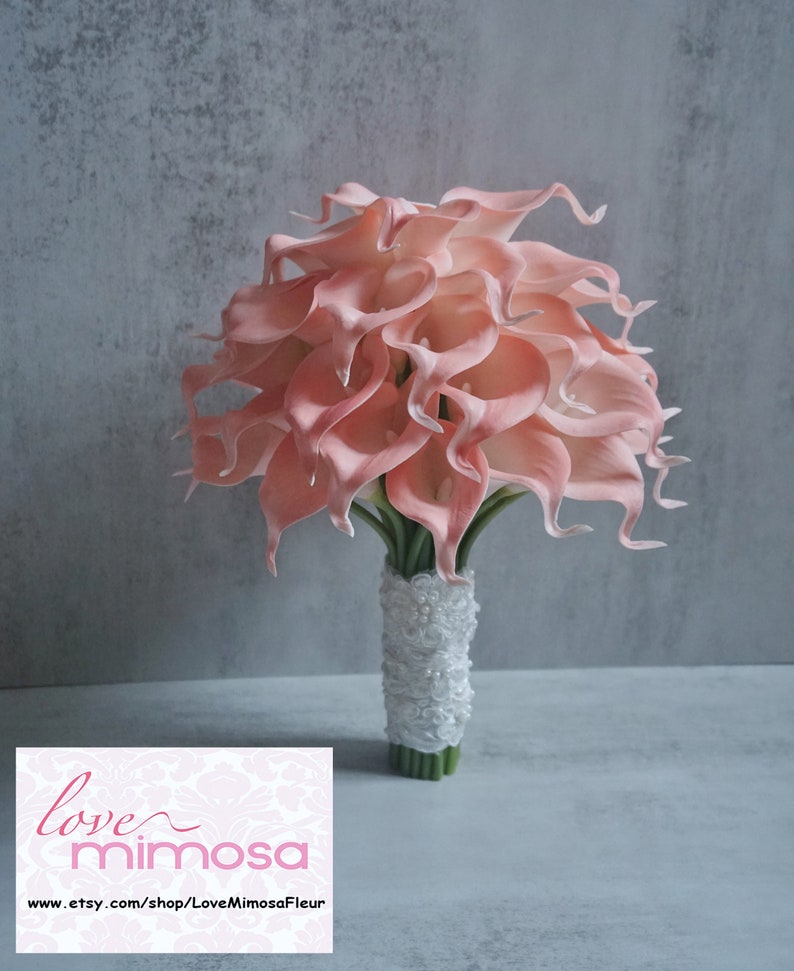 Blush Pink Calla Lily bouquet, Bridal Bouquet, Silk Flower bouquet, Wedding Flowers, Bridesmaid Gifts, Toss Bouquet, Flower Girl Bouquet image 2