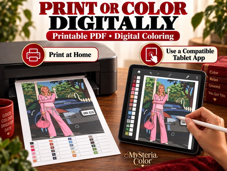 Printable Desperate Housewives coloring PDF for home printing or digital color by number coloring on a compatible tablet app