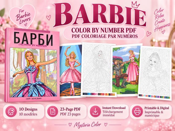 Barbie Color by Number Coloring Book PDF – 10 Mystery Coloring Pages