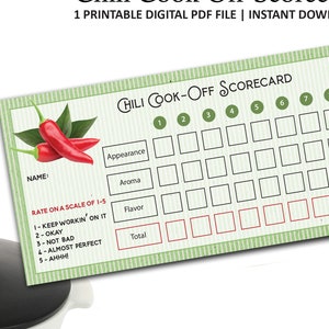 Chili Kochen Off Scorekarten - Chili Scorekarten - Chili Wettbewerb - Chili Wettbewerb - Chili Kochen - Chili Verkostung - Printable - Download