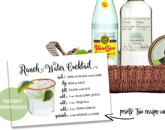 Ranch Water RECIPE CARDS 5 x 7 and 4 x 6 - Ranch Water Drink Recipe - Ranch Water Cocktail Recipe - Ranch Water - Cocktail Recipe -Printable