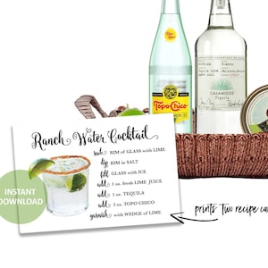 Ranch Water RECIPE CARDS 5 x 7 and 4 x 6 - Ranch Water Drink Recipe - Ranch Water Cocktail Recipe - Ranch Water - Cocktail Recipe -Printable