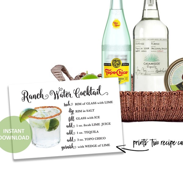 Ranch Water RECIPE CARDS 5 x 7 and 4 x 6 - Ranch Water Drink Recipe - Ranch Water Cocktail Recipe - Ranch Water - Cocktail Recipe -Printable