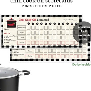 Chili Kochen Off SCORECARDS - Chili Kochen - Off - Chili Voting Ballot -Chili Bewertung -Chili Verkostung -Best Chili Contest -Koch Contest-Printable