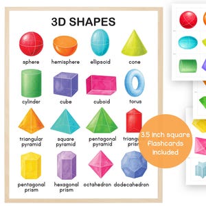 3D SHAPES and Flashcards - 3 Dimensional - Geometric Shapes - Classroom  - Montessori - Preschool - Names of Shapes - Math - Digital