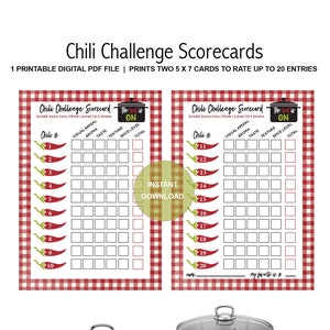 CHILI CHALLENGE SCORECARDS Red Gingham 1 - 20 - Chili Cook Off - Chili Tasting - Chili Contest -Chili Competition -Voting Ballots -Printable