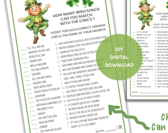 Irish Songs Matching Game - Saint Patrick's Day Game -St Patricks Day Party -Leprechaun Game -Match The Song And Lyrics - Irish Music Trivia