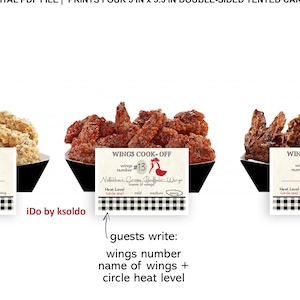 Wings Cook-Off TENTED TABLE CARD with Number, Wings Name and Heat Level - Wings Cook Off Numbers - Wings Number Labels -Wings Contest -Wings
