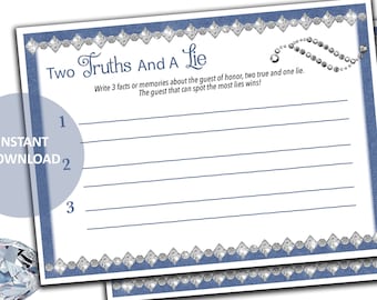 Denim and Diamonds Two Truths And A Lie Game - Denim and Diamonds Birthday - Denim and Diamonds Bridal Shower - Game - Printable - Download