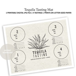 Tequila Tasting Mat for 4 Tastings - Tequila Party - Tequila Rating - Tequila Scorecard - Tequila Tasting Mat - Tasting Notes - Printable