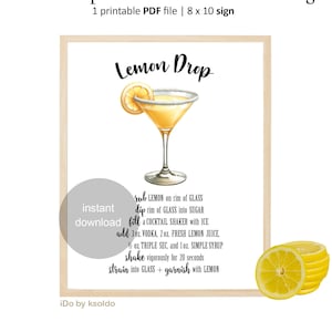 LEMON DROP Cocktail Self-Serve Bar Sign - Lemon Drop Martini - Lemon Drop Recipe - Lemon Drop -Make Your Own Cocktail - Cocktail Bar Sign