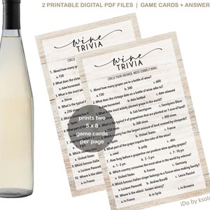 Wine Trivia Game - Wine Tasting Game - Wine Party - Wine Tasting - Wine Bridal Shower - Wine Birthday - Party - Printable - Instant Download