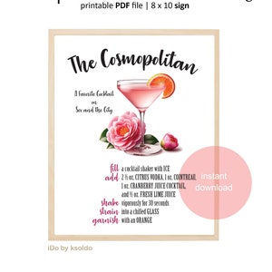 COSMOPOLITAN Cocktail Self Serve Bar Sign - Cosmopolitan Drink Recipe - Cosmopolitan Cocktail Recipe - Cosmopolitan - COSMO - Printable Sign