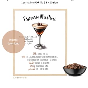 ESPRESSO MARTINI Bar Sign -Espresso Martini Recipe -Espresso Martini -Make Your Own Cocktail - Cocktail Bar Sign -Printable Cocktail Recipe