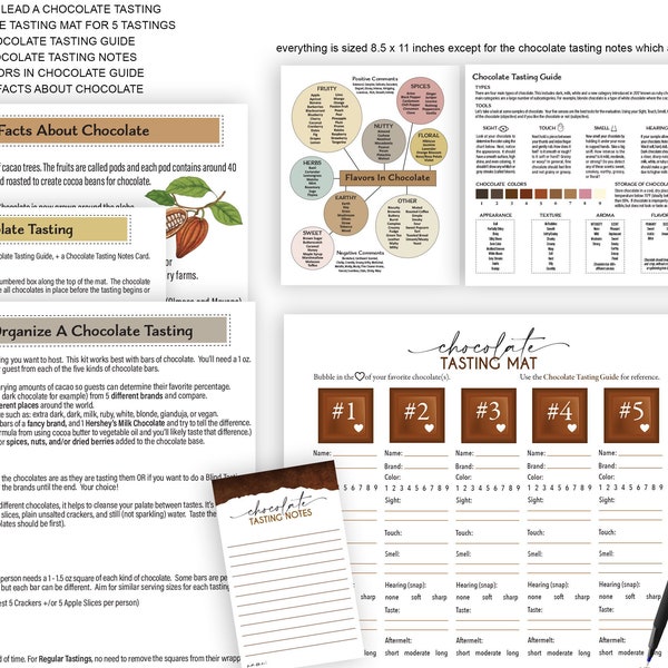 Deluxe CHOCOLATE TASTING Kit-How To Host A Chocolate Tasting-Tasting Scorecard for 5 Chocolates-Chocolate Tasting Guide-Flavors In Chocolate