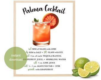 Paloma Self Serve Bar Sign - Paloma Drink Recipe - Paloma Cocktail Recipe - Paloma Sign - Paloma - Bar Sign - Bar Cart Art - Stampabile