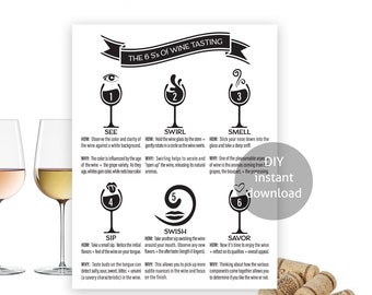 The 6 Steps Of Wine Tasting,  Wine Tasting Guide, Wine Tasting Tips, Wine Tasting Party, How To Taste Wine, Wine Printable, Wine Tasting