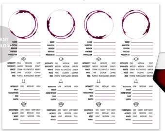 Wine Rating Sheet - Wine Tasting - Wine Tasting Notes - Wine Tasting Party - Wine Rating - Wine Score Cards - Printable - Instant Download