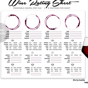 Wine Rating Sheet - Wine Tasting - Wine Tasting Notes - Wine Tasting Party - Wine Rating - Wine Score Cards - Printable - Instant Download