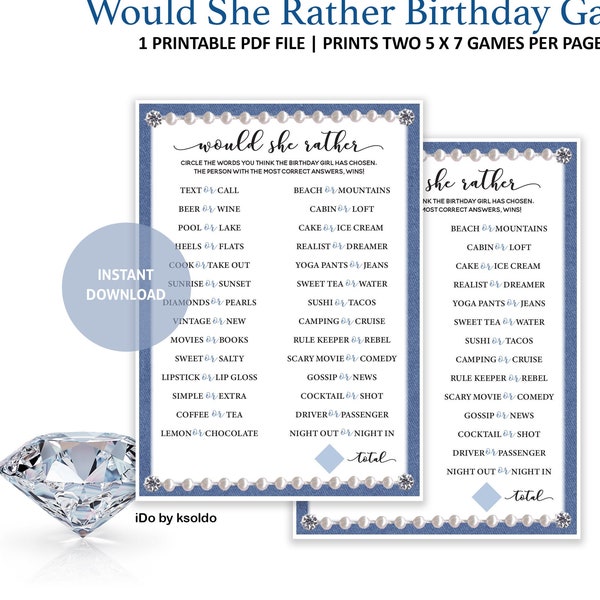 Denim Diamonds And Pearls BIRTHDAY Game - Denim and Diamonds - Denim and Pearls - Blue Jeans and Bling - Birthday Game - Birthday -Printable