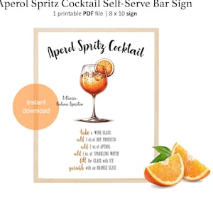 Aperol Spritz Self Serve Bar Sign - Aperol Spritz Drink Recipe - Aperol Spritz Cocktail Recipe -Aperol Spritz Sign -Aperol Spritz -Printable