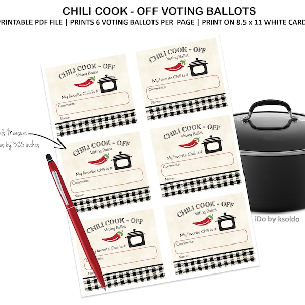 EASY Chili Cook Off VOTING BALLOTS - Chili Competition - Chili Contest - Chili Challenge - Annual Chili Cook Off - Pick Your Favorite -Chili