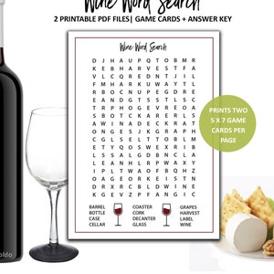 Printable Wine Word Search - Wine Tasting Game - Wine Tasting Party - Wine Game - Wine Birthday - Wine Bridal Shower -Wine -Instant Download