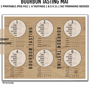 Bourbon Tasting Mat for Flight of 6 - Bourbon Tasting Party - Bourbon Tasting -Bourbon Rating -Bourbon Scorecards - Bourbon Notes -Printable